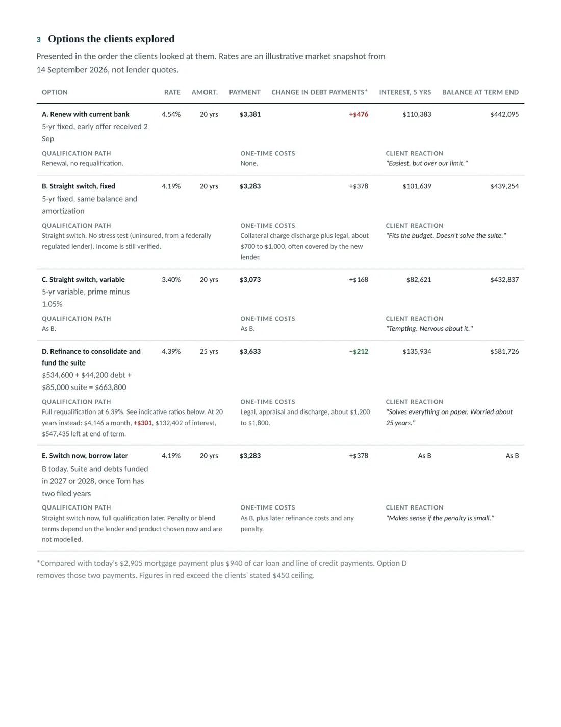 Sample brief page 3: Options they explored